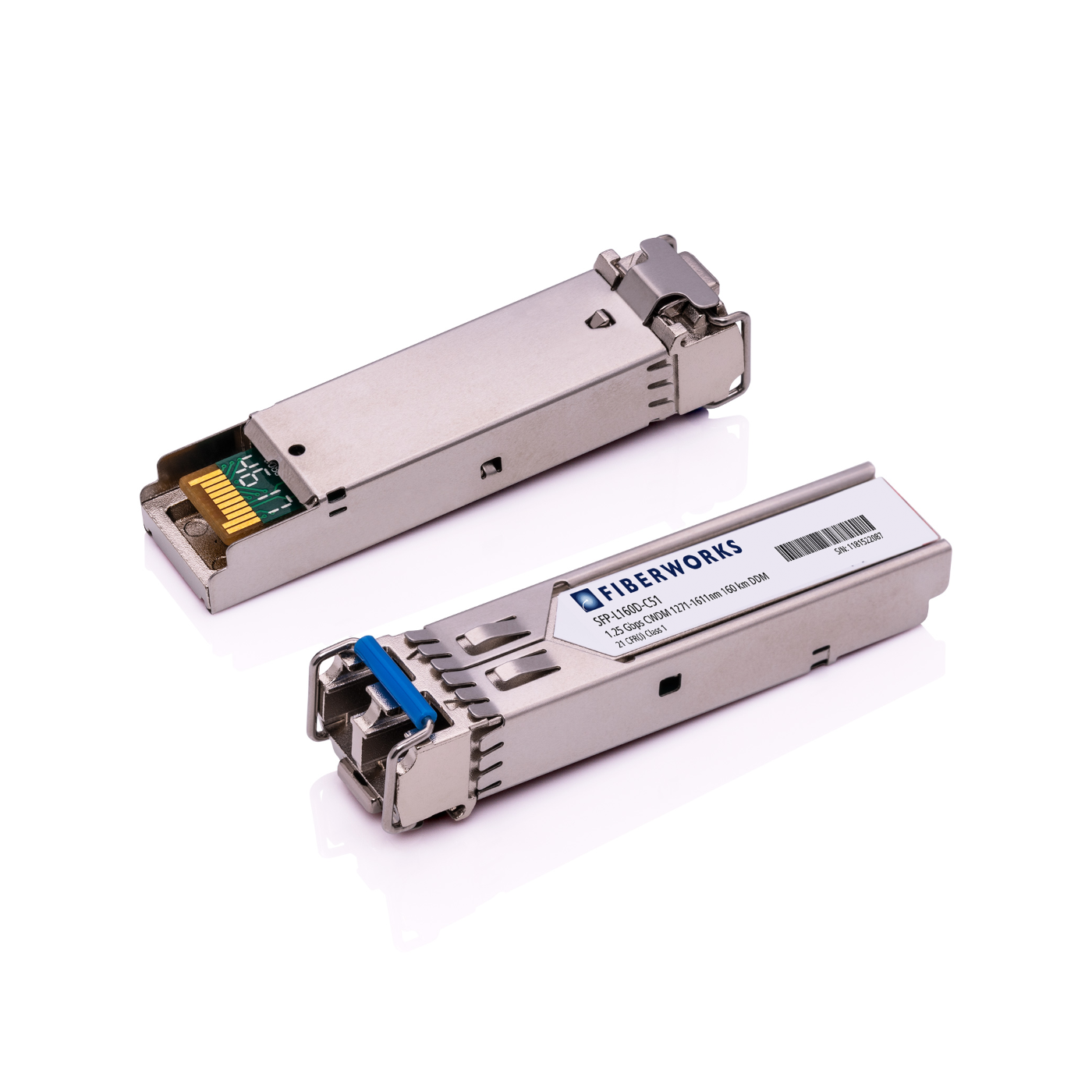 SFP-L160D-C51-E Fiberworks AS 10053 CWDM SFP, 1.25 Gbps GigE, DDM, 160km CWDM 1511 nm, 37dB, SM/MM, Extreme