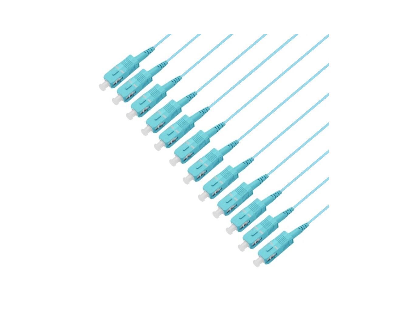 PT-OM4-T9A-SCP-15-BP Fiberworks AS  Pigtail MM SC/PC 12-pack blister, 1,5 m 50/OM4 BIF, 900&#181;m fast kledning, Aqua