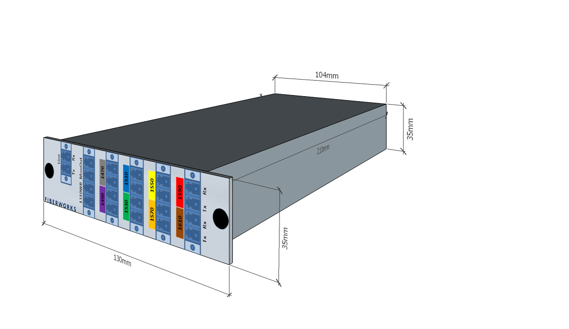 F-CMUX-8+1-4761-LGX2 Fiberworks AS  Fiberworks 8+1 ch. CWDM Mux+Demux, LGX2 C47-C61 + 1310nm/CWDM upgrade