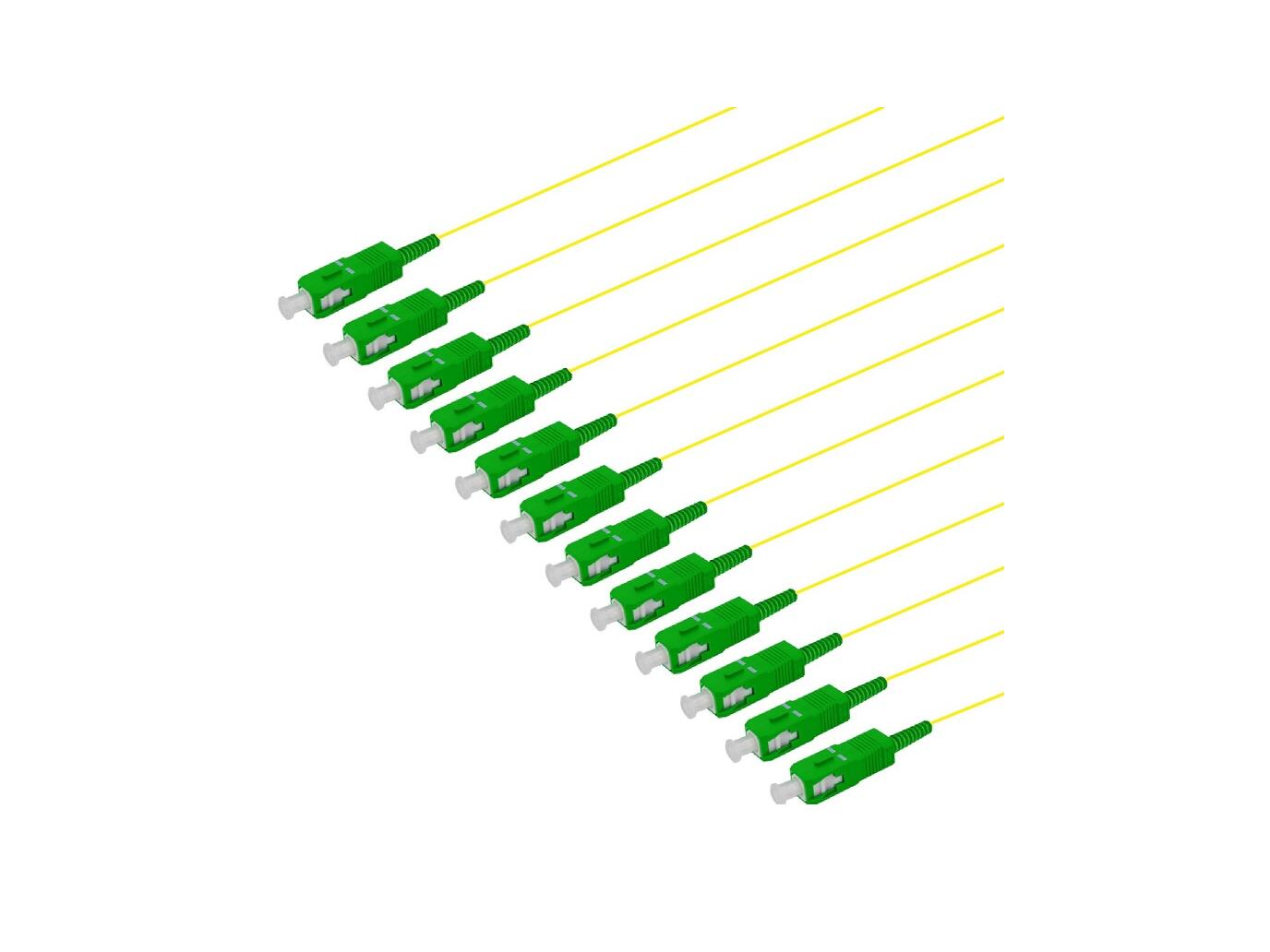 PT-SM9-T9Y-SCA-15-BP Fiberworks AS  Pigtail  SM SC/APC 12-pack blister 1,5 m G.657.A1, 900&#181;m tight buffer, Yellow