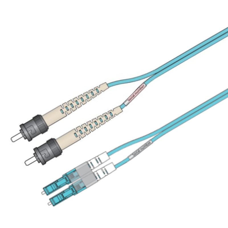 P-OM3-D2A-LCP-STP-xx Fiberworks AS  Patch MM DPX LC/PC-ST/PC xx m 50/OM3 BIF 2x &#248;2mm Aqua