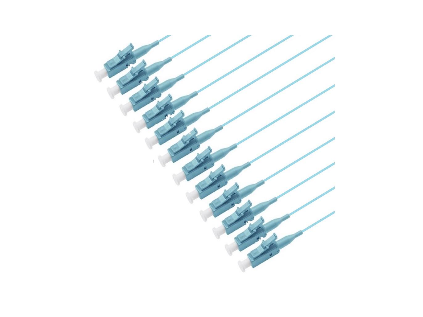 PT-OM4-T9A-LCP-15-BP Fiberworks AS  Pigtail LC/PC,12-pack blister, 1,5 m 50/OM4 BIF, Tight Buffer 900&#181;m, Aqua