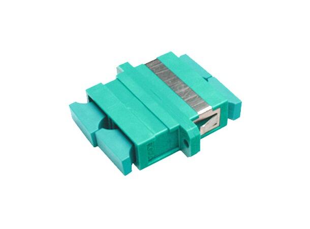 Adapter MM SC-DPX OM3 Aqua With flange, metal clip, Zr. sleeve