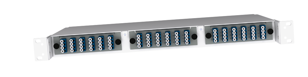 F-CHASSIS-1U3-LGX2 Fiberworks AS  Fiberworks 19&quot;  1U LGX2 chassis for 3 moduler, &#229;pen foran og bak.