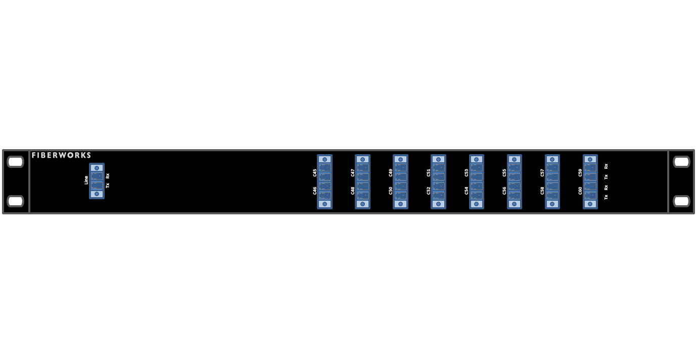 F-DMUX-16-4560-LU Fiberworks AS  Fiberworks 16 ch. DWDM Mux+Demux, High ITU ch. 45-60, 100 GHz, LC