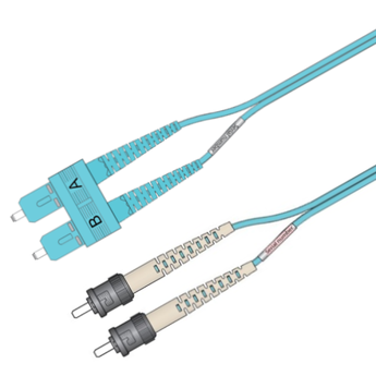 P-OM3-D2A-SCP-STP-xx Fiberworks AS  Patch MM DPX SC/PC-ST/PC xx m 50/OM3 BIF 2x &#248;2mm Aqua