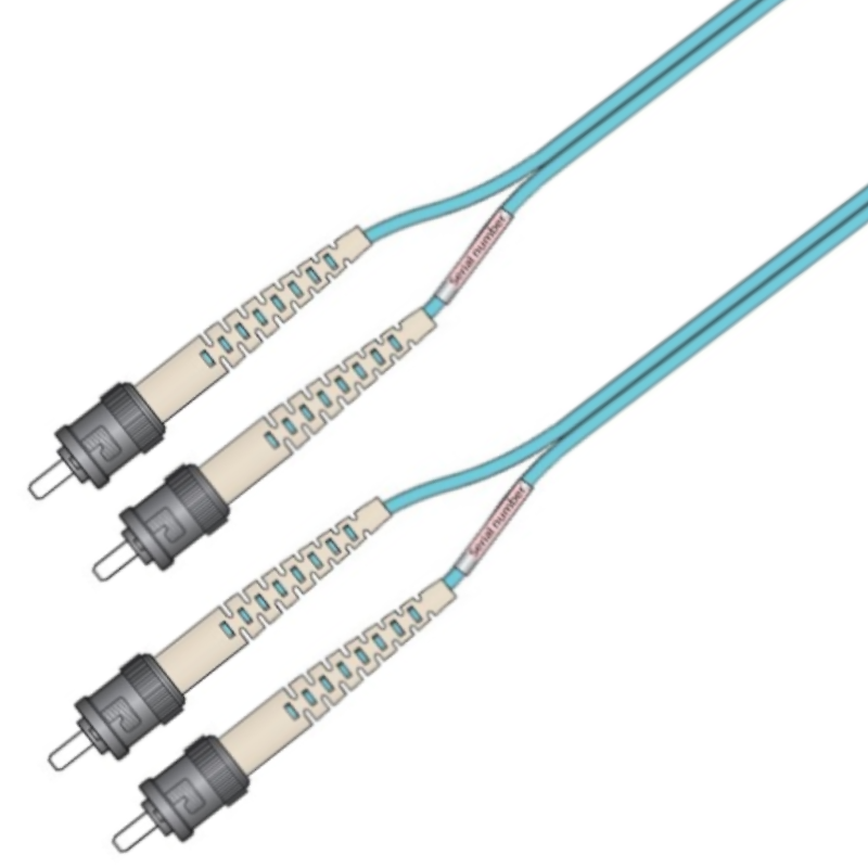 P-OM3-D2A-STP-STP-xx Fiberworks AS  Patch MM DPX ST/PC-ST/PC xx m 50/OM3 BIF 2x &#248;2mm Aqua