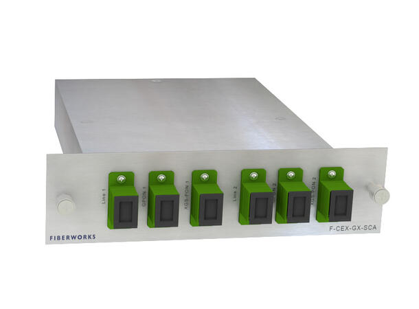 Fiberworks PON CEx mux, double, LGX3 GPON + XGS-PON, SC/APC connectors 