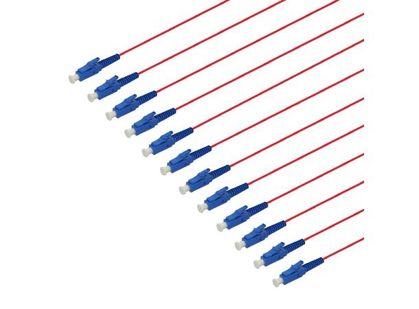 Fiberhale SM SC/APC 12-pakning, 1,5 m 9/OS2 G.657.A2, 900µm fast kledning, Rød 