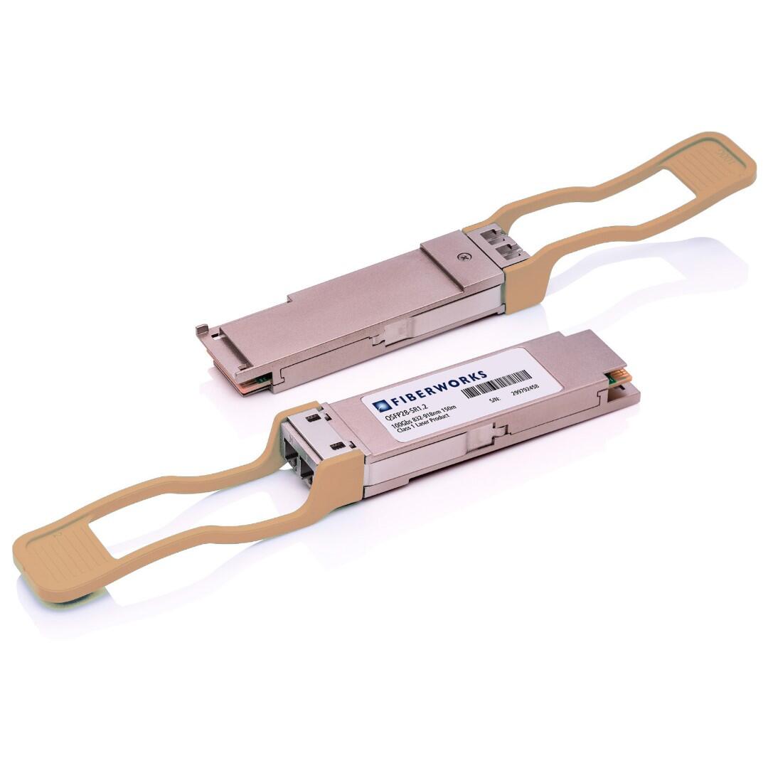 QSFP28-SR1.2 Fiberworks AS  QSFP28, 100GBASE-SR1.2, 2x50 Gbps, 150m 850 - 910 nm, 2dB, MM, LC