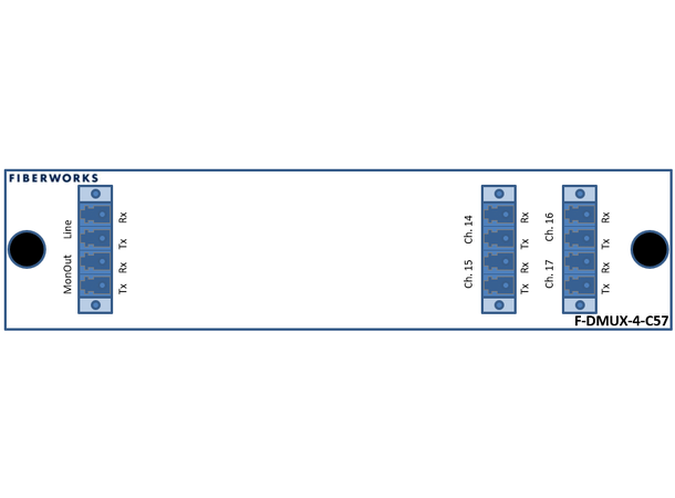 Fiberworks 4 ch. DWDM Mux+Demux for C57 ITU ch. 14-17, 100GHz, Monitor ports, LC