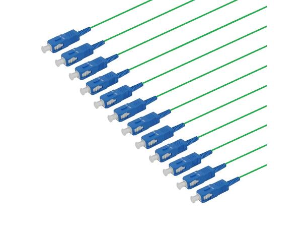 Fiberhale SM SC/UPC 12-pakning, 1,5 m 9/OS2 G.657.A2, 900µm fast kledn., Grønn 