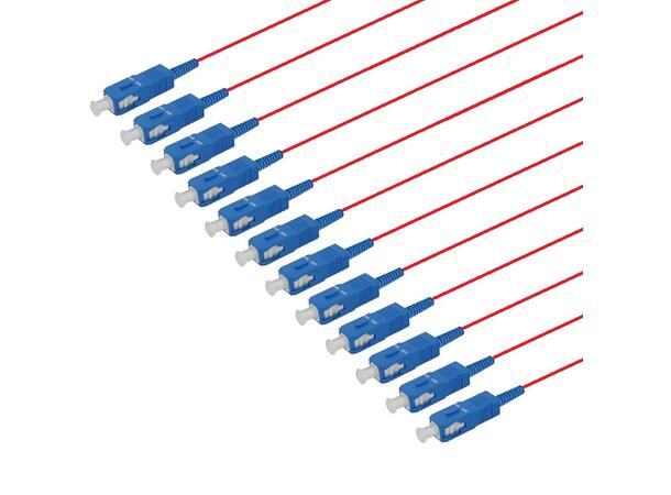Fiberhale SM SC/UPC 12-pakning, 1,5 m 9/OS2 G.657.A2, 900µm fast kledning, Rød 