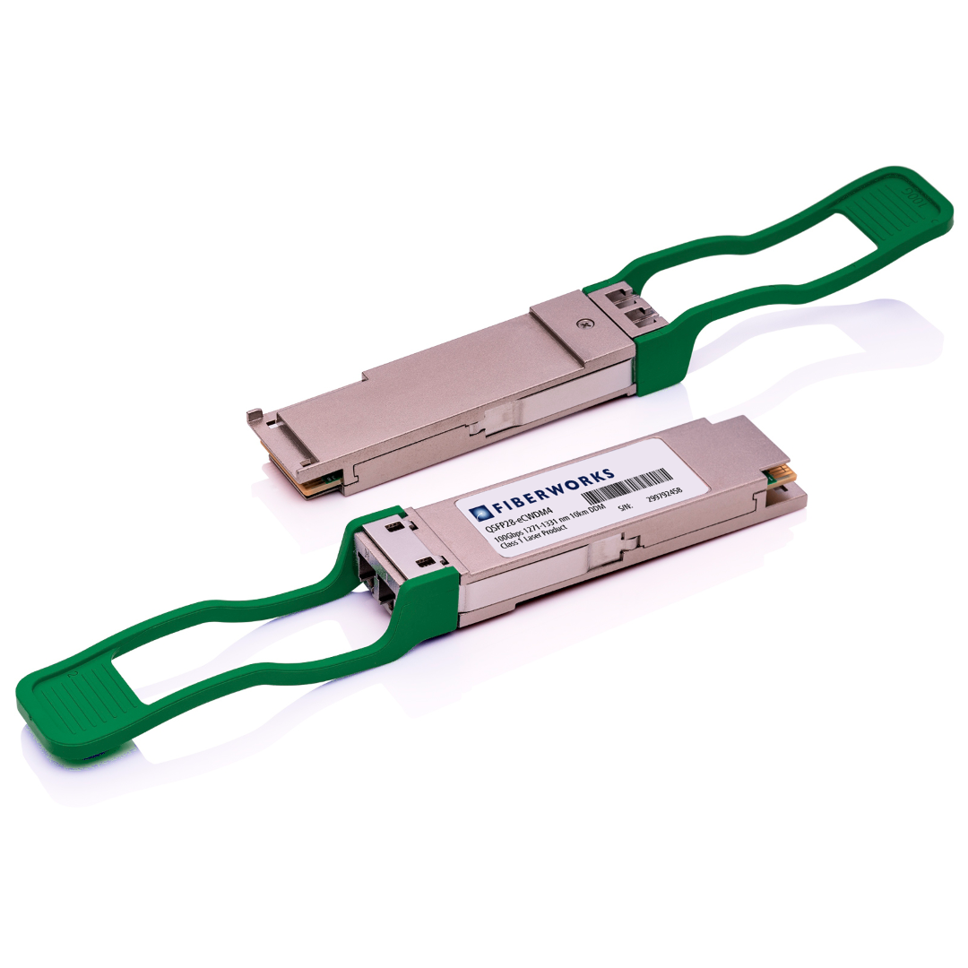 QSFP28-eCWDM4 Fiberworks AS  QSFP28, 100GBASE-CWDM4, 10 km CWDM 1270-1330nm, 7dB, SM