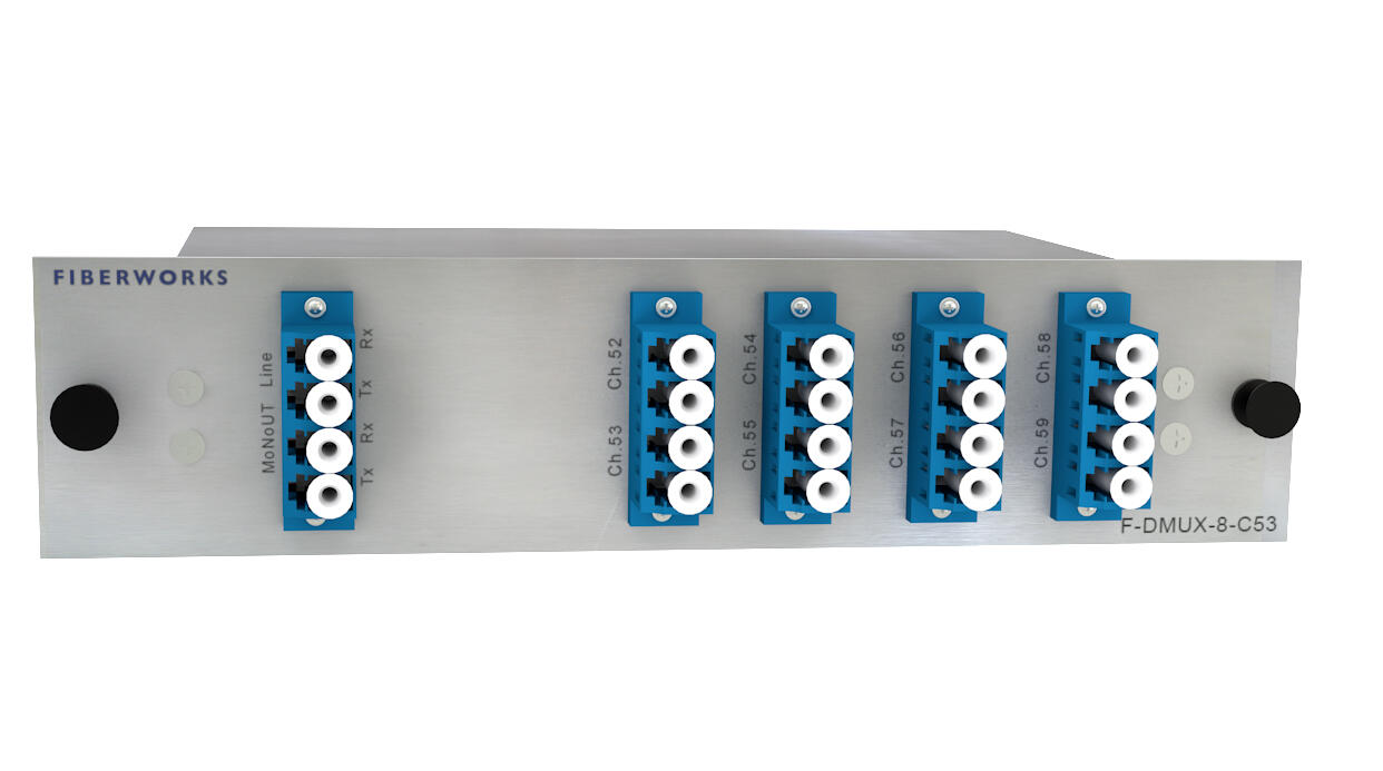 F-DMUX-8-C53-MLU Fiberworks AS  Fiberworks 8 ch. DWDM Mux+Demux for C53 ITU ch. 52-59, 100GHz, Monitor ports, LC