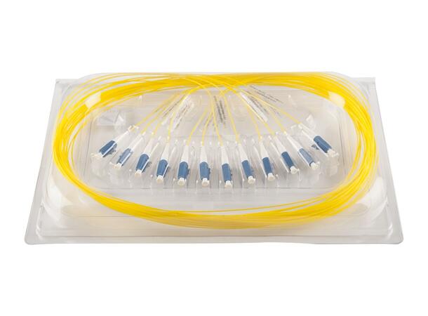 Fiberhale SM LC/UPC 12-pakn. 1,5 m IEC-B 9/OS2 G.657.A2, 900µm fast kledning, Gul 