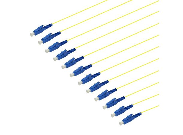 Fiberhale SM LC/UPC 12-pakn. 1,5 m IEC-B 9/OS2 G.657.A2, 900µm fast kledning, Gul 