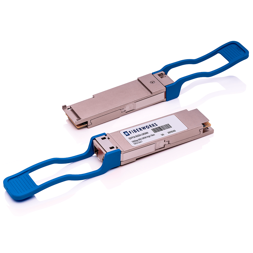 QSFP28-BXZR4-LWDMH Fiberworks AS  QSFP28, BiDi, 100GBASE, 80 km, LWDM High Tx L7-L10/Rx L2-L5, 30dB, SM, LC