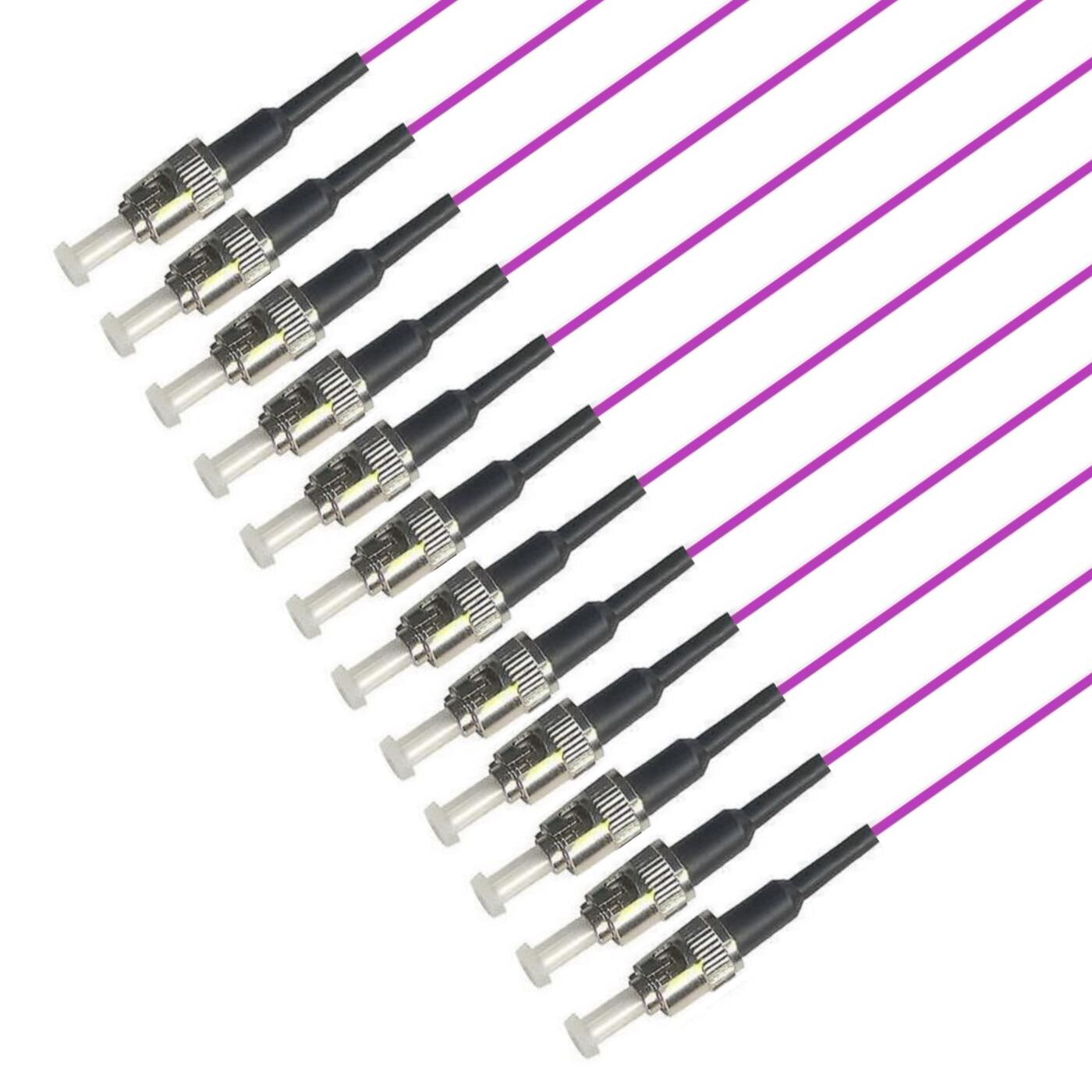 PT-OM4-T9M-STP-15-BP Fiberworks AS  Pigtail MM ST/PC 12-pack blister 1,5 m 50/OM4 BIF 900&#181;m tight buffer Magenta