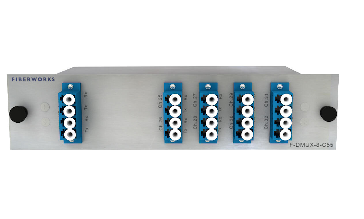 F-DMUX-8-C55-MLU Fiberworks AS  Fiberworks 8 ch. DWDM Mux+Demux for C55 ITU ch. 25-32, 100GHz, Monitor ports, LC