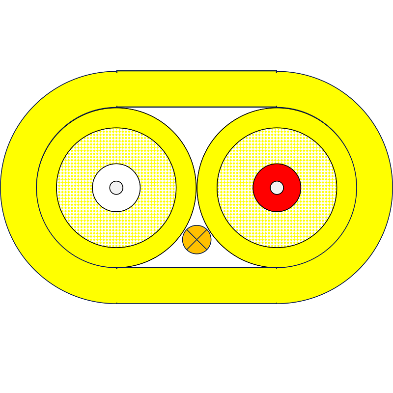 P-SM9-D5Y-LCU-E2U-xx Fiberworks AS  Patch SM DX Flat LC/UPC-E2000/UPC xx m 9/OS2 G.657.A1 3x5mm Ruggedized Yellow