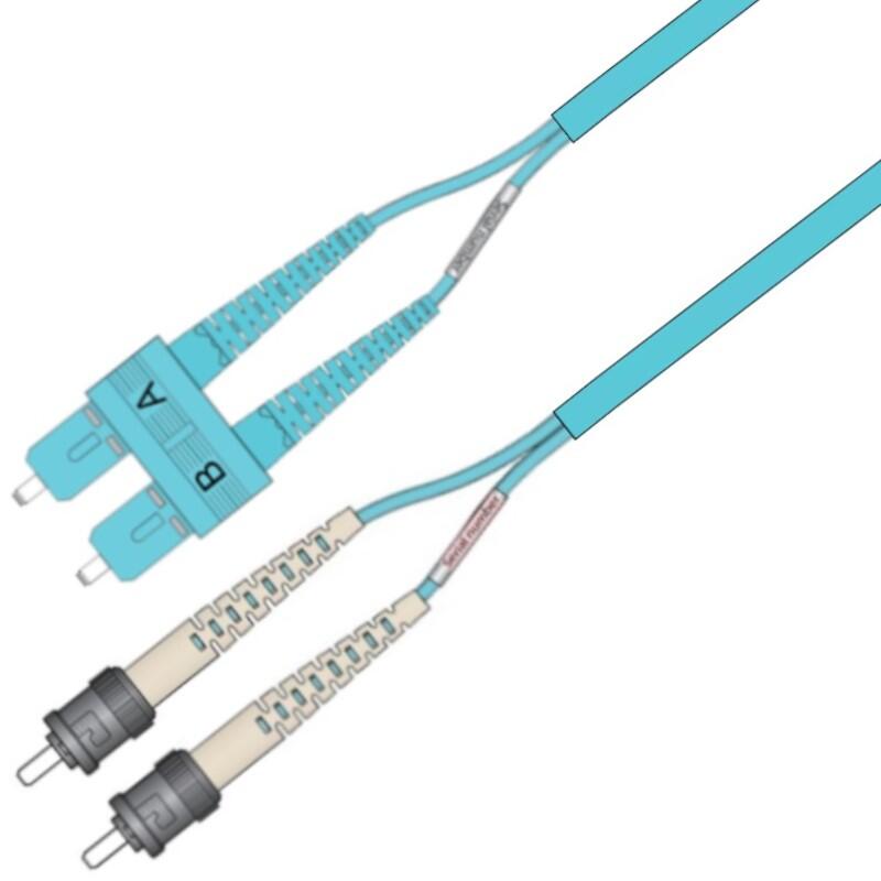 P-OM3-D5T-SCP-STP-xx Fiberworks AS  Patch MM DPX Enhanced SC/PC-ST/PC xx m 50/OM3 BIF 3x5mm Ruggedized Aqua