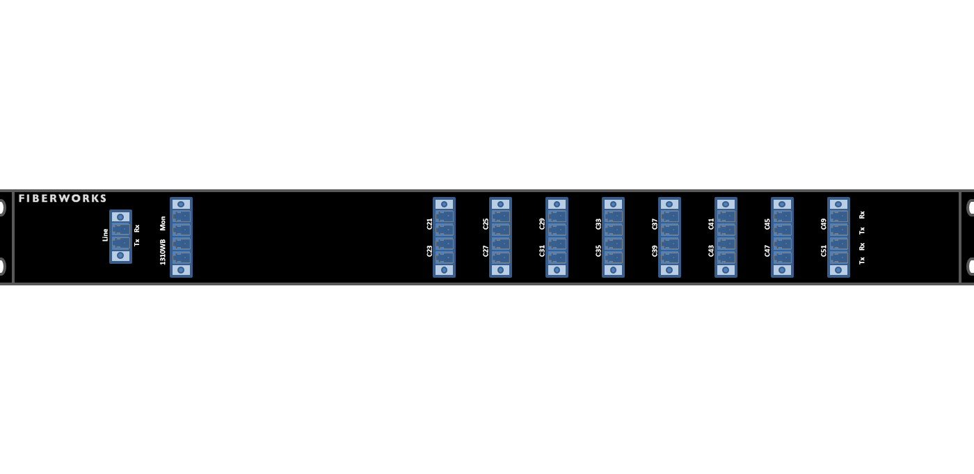 F-D2MUX-16+1-2151MLU Fiberworks AS  Fiberworks 16+1 ch. 800G DWDM Mux+Demux ITU ch. 21-51, 200 GHz, 1310 WB &amp; Mon.