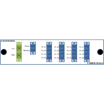 F-DMUX-SF16+1-HB-MLS Fiberworks AS  Fiberworks 16+1 ch. DWDM Mux/Demux, High C21-C36, 100GHz, PON &amp; Mon, single fiber