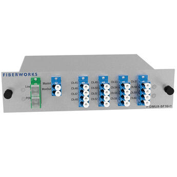 F-DMUX-SF16+1-HB-MLS Fiberworks AS  Fiberworks 16+1 ch. DWDM Mux/Demux, High C45-C60, 100GHz, PON &amp; Mon, single fiber