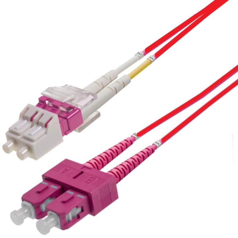 P-OM4-D2R-LCP-SCP-xx Fiberworks AS  Patch MM DPX LC/PC-SC/PC xx m 50/OM4 BIF 2x ø2mm Red (Pantone 179C)